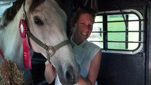 Our only picture from the show...in the trailer getting ready to go home! But a red ribbon winner nonetheless!