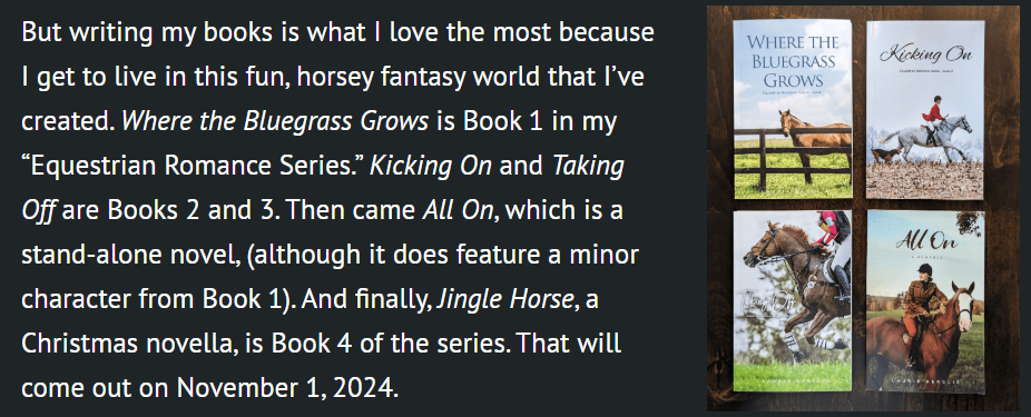 Equestrian Romance Author Laurie Berglie Blog Interview